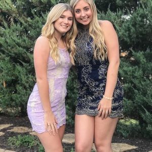 lace lavender and nude dress